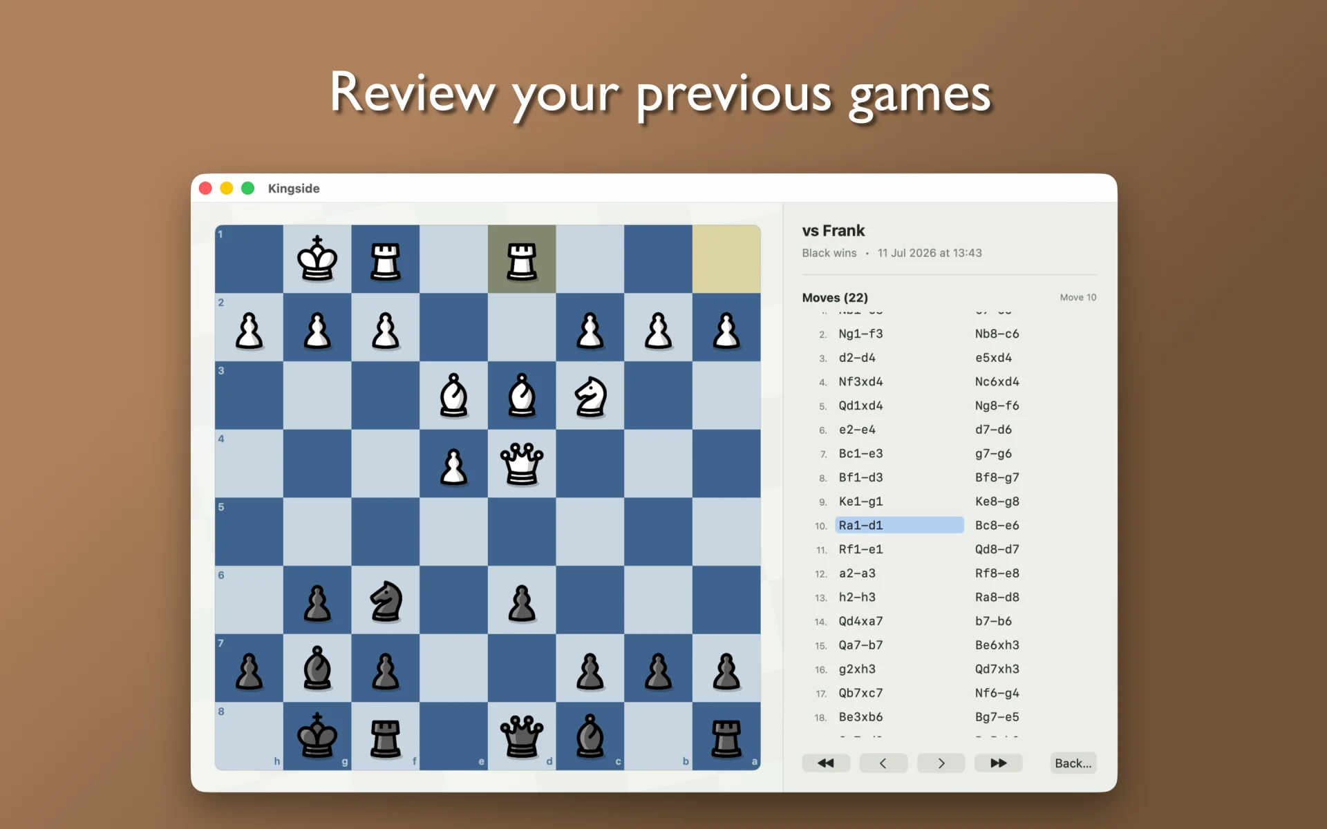 Replaying a previous chess game move by move